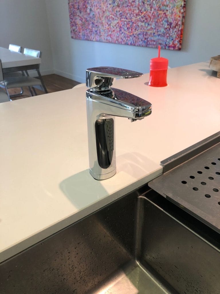Billi boiling and chilled water tap installed on a Melbourne kitchen benchtop